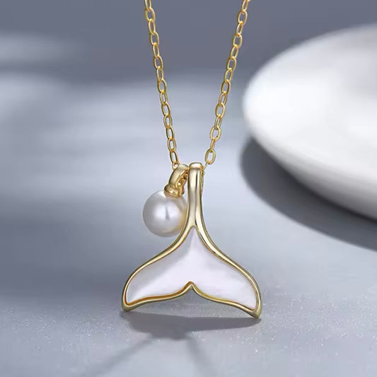 Sea-Safe™ Gold Opal Whale Tail Necklace