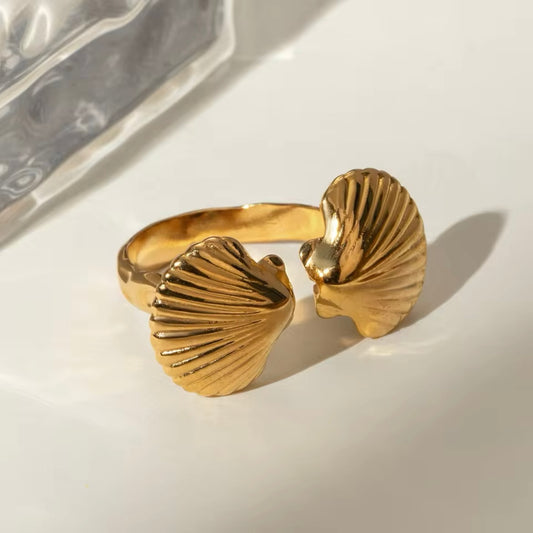 Sea-Safe™ Gold Double Sea Shell Ring