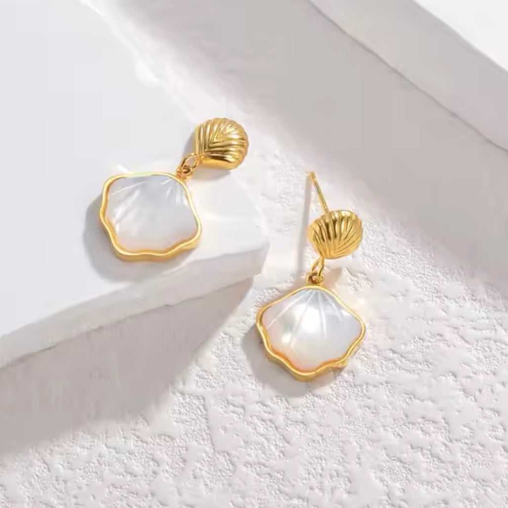 Sea-Safe™ Gold Sea Shell Opal Dangle Studs