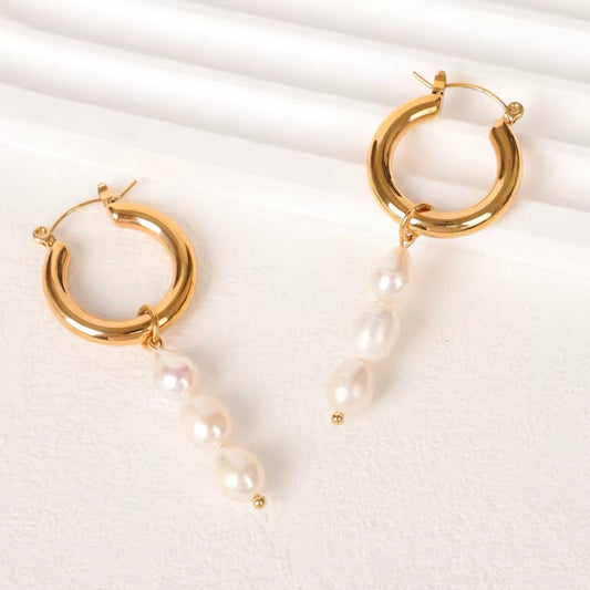 Sea-Safe™ Gold Pearl Dangle Hoops