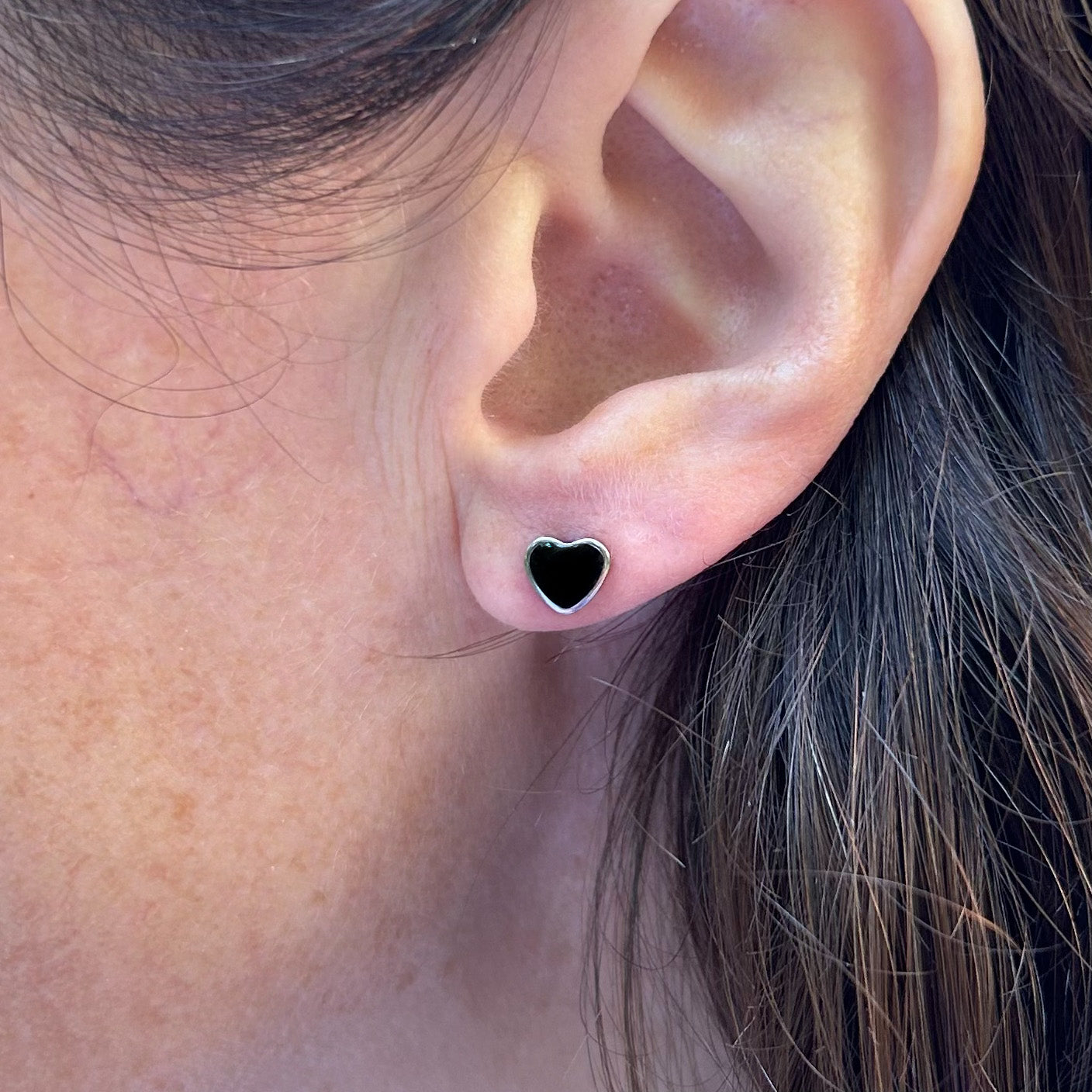 Sea-Safe™ Silver Onyx Heart Studs