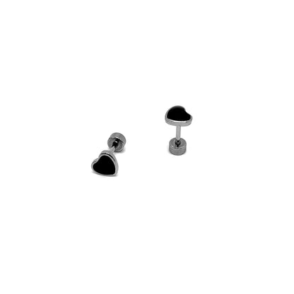 Sea-Safe™ Silver Onyx Heart Studs